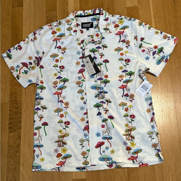 Fresh Prints of Bel Air Multicolor Mushroom Print Button Up Short Sleeve NWT - Picture 6 of 13